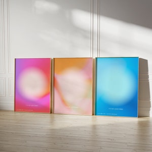 Gute Dinge anziehen Aura Poster Set, Buntes Aura Poster Set, 3er Set Affirmation Poster, Vertrauen Verlaufsposter, Retro Aura Poster,Digital