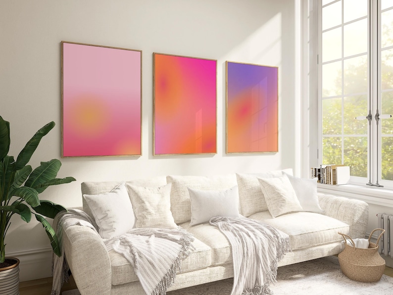 Pink Gradient Wall Art Aura Print Preppy Aesthetic Room Decor Girly Wall Art Gallery Wall Set Aura Poster-Set of 3 Dopamine Poster Digital