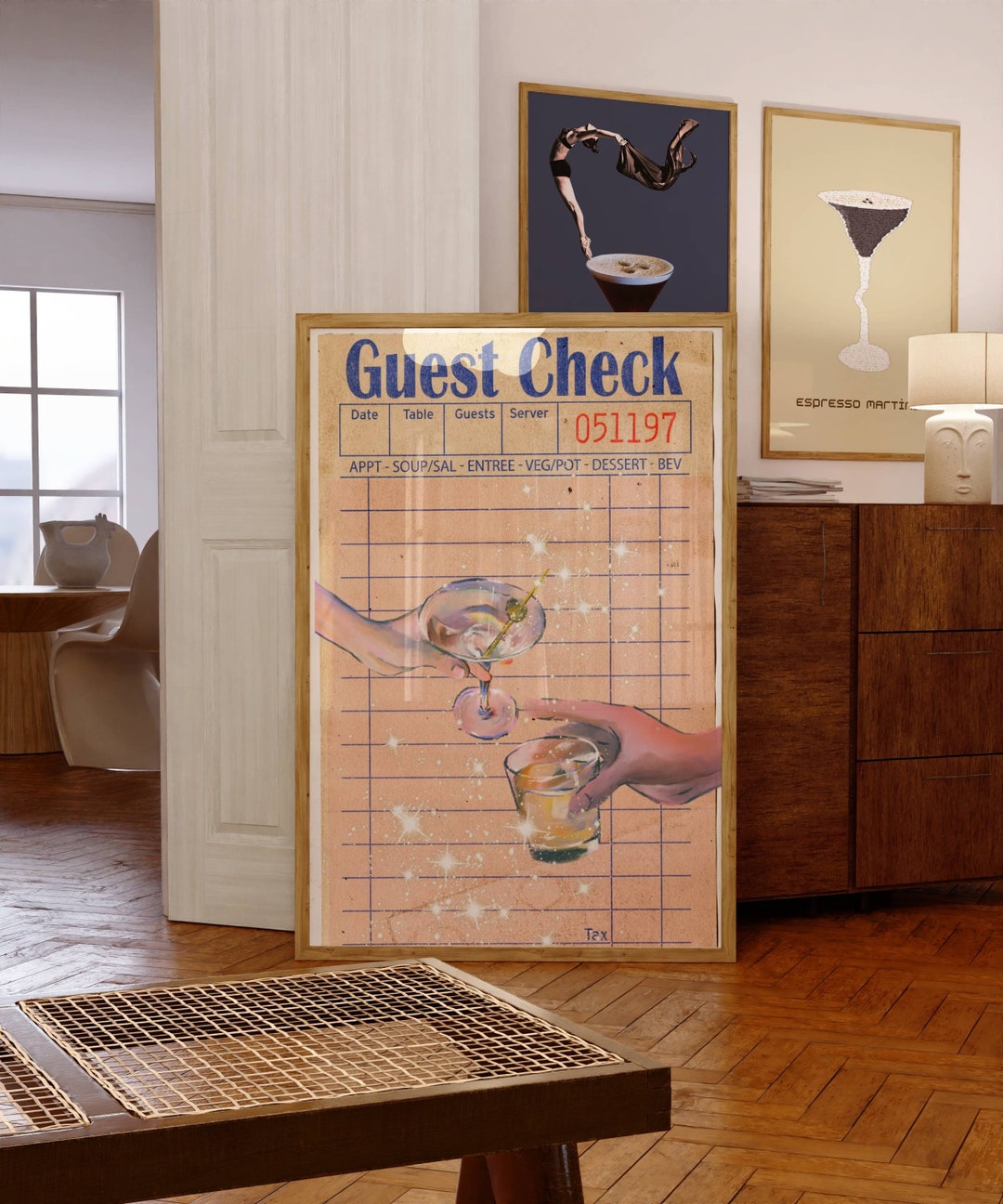 Retro Guest Check Print Bar Cart Art Trendy Aesthetic Print Cheers Wall ...