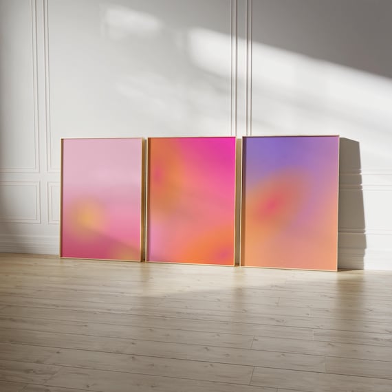 Pink Gradient Wall Art, Aura Print Set of 3, Aura Poster set of 3, Dopamin Poster-Set, Girly Wall Art, Gallery Wall Set, Digital Download