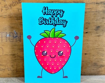 Adorable Kawaii Strawberry Birthday Card - Instant Download for Adults and Kids - A4 and US Letter Size