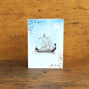 carte pliante bateau viking | Téléchargement instantané | Carte de voeux d'aventure nordique | Formats A4 et Lettre US | Carte de voeux d'aventure