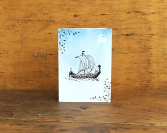 Tarjeta plegable de barco vikingo / Descarga instantánea / Tarjeta de felicitación de aventura nórdica / Tamaños A4 y carta (EE. UU.) / Tarjeta de felicitación de aventura
