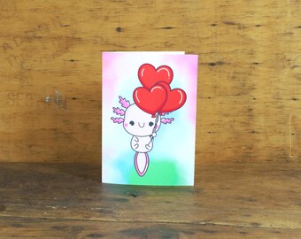 Jolie carte pliante Axolotl | carte d'anniversaire | Carte de voeux imprimable | Téléchargement instantané | Conception fantaisiste | Carte d'anniversaire