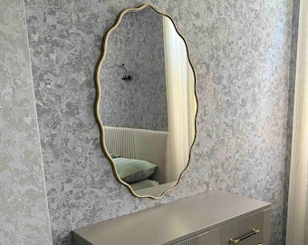 Irregular Wall Mirror | Asymmetrical Wooden Frame Mirror | Modern Home Decor | Handmade Real Glass Mirror | Scandinavian Style