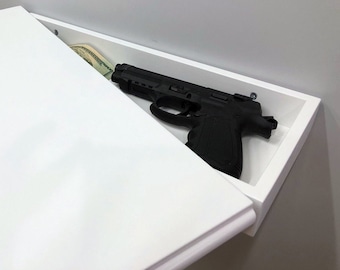 Hidden Gunsafe Wall Mount | Custom Size Floating Nightstand | Hidden Money Drawers | Wooden Wall Mounted Floating Shelf | Wooden Key Holder