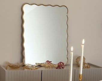 Luxury Asymmetrical Wooden Frame Mirror | Irregular Wall Mirror | Modern Home Decor | Handmade Real Glass Mirror | Scandinavian Style