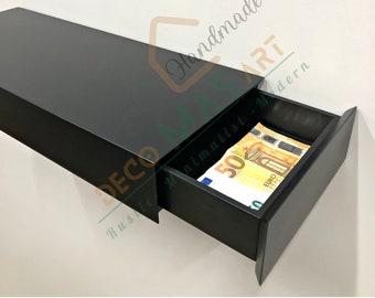 Wooden Black Tv Unit With Hidden Drawers | Custom Size Floating Shelf | Hidden Money Box | Secret Gunsafe Shelf | Modern TV Cabinet Shelves