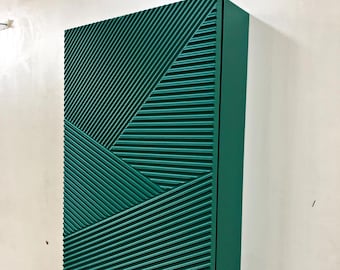 Leaf Green Floating Bathroom Cabinet /  Wooden Wall Decor / Medicine Cabinet With Mirror / 6000 RAL CODE