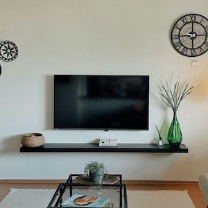 Wooden Black Tv Unit With Hidden Drawers | Custom Size Floating Shelf | Hidden Money Box | Secret Gunsafe Shelf | Modern TV Cabinet Shelves