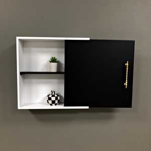 Minimalist Floating Shelf Wooden Wall Decor / Custom Size Wall Cabinet / Medicine Cabinet with Sliding Cover / Bathroom Cabinet Wall Mounted