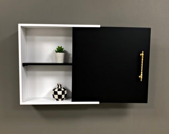 Minimalist Floating Shelf Wooden Wall Decor / Custom Size Wall Cabinet / Medicine Cabinet with Sliding Cover / Bathroom Cabinet Wall Mounted