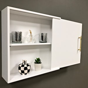 Medicine Cabinet with Sliding Cover / Bathroom Cabinet Wall Mounted / Minimalist Floating Shelf Wooden Wall Decor / Custom Size Wall Cabinet