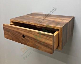 Custom Size Floating Nightstand With Drawer / Wireless Charger in Bedside Table / Charger Station / Bedroom Furniture