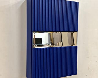 Blue Floating Bathroom Cabinet /  Wooden Wall Decor / Medicine Cabinet With Mirror / Wall Art / 5002 RAL CODE
