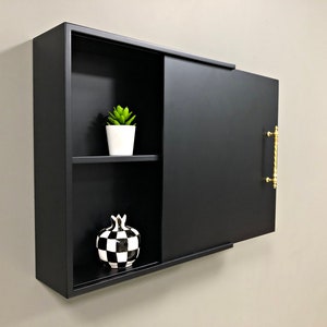 Custom Size Wall Cabinet / Medicine Cabinet with Sliding Cover / Bathroom Cabinet Wall Mounted / Minimalist Floating Shelf Wooden Wall Decor