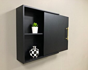 Custom Size Wall Cabinet / Medicine Cabinet with Sliding Cover / Bathroom Cabinet Wall Mounted / Minimalist Floating Shelf Wooden Wall Decor