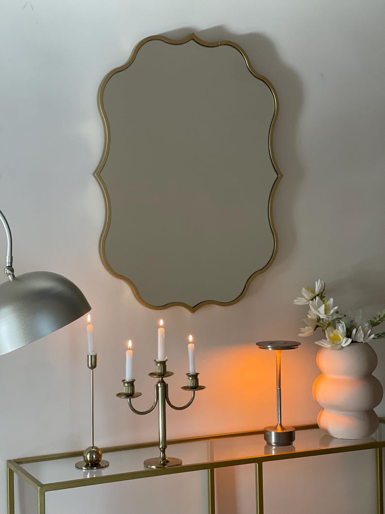 Wooden Framed Mirror | Gold Framed Mirror | Modern Mirror | Luxury Mirror image 2
