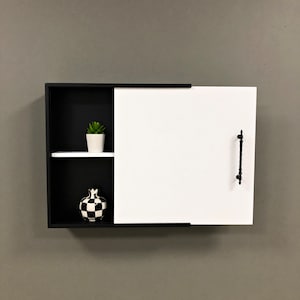 Medicine Cabinet with Sliding Cover / Bathroom Cabinet Wall Mounted / Minimalist Floating Shelf Wooden Wall Decor / Custom Size Wall Cabinet