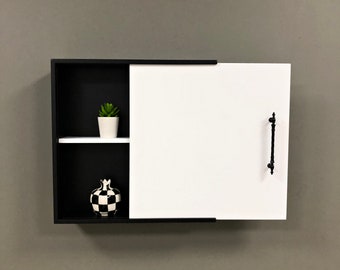 Medicine Cabinet with Sliding Cover / Bathroom Cabinet Wall Mounted / Minimalist Floating Shelf Wooden Wall Decor / Custom Size Wall Cabinet