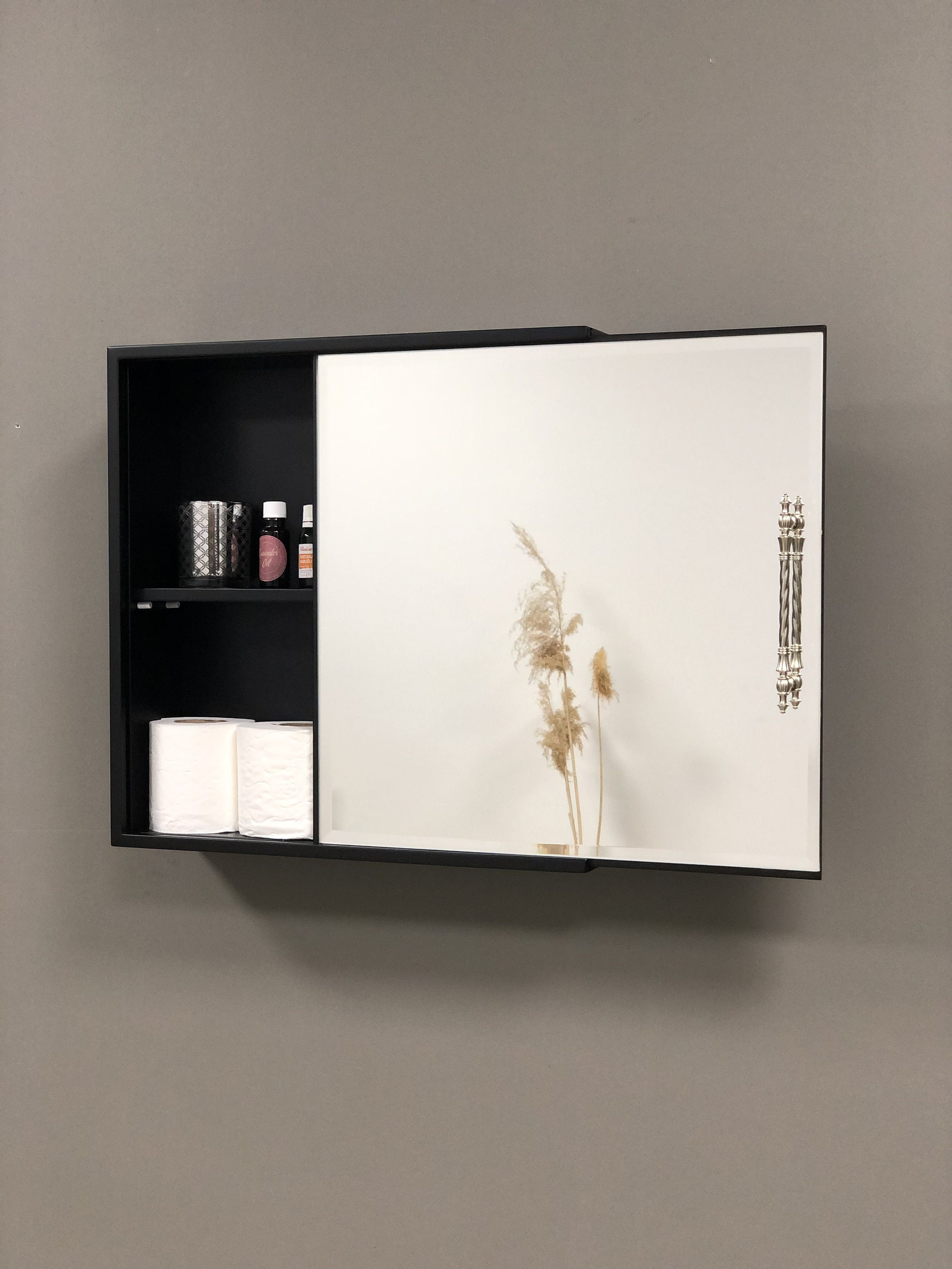 Medicine Cabinet with Mirror Sliding Cover / Bathroom Cabinet Wall Mounted / Floating Mirror Shelf Wooden Wall Decor / Custom Size Cabinet