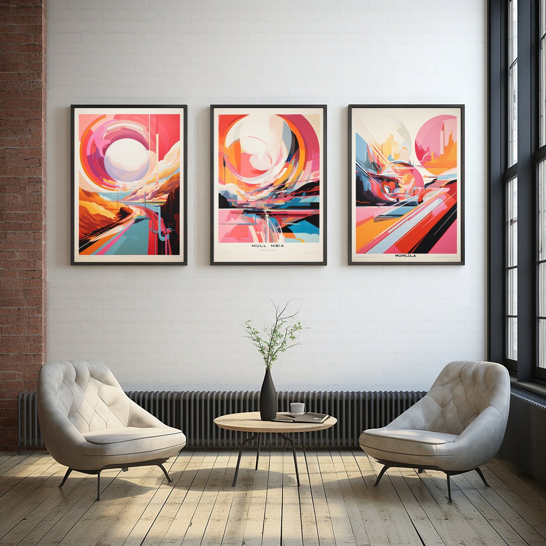 Abstract Wall Art Set of 3 Printable Colorful Abstract Art Set of 3 ...