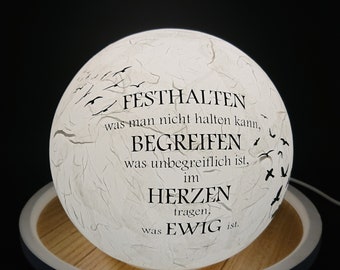 Leuchtkugel mit Spruch, Trauergeschenk, Abschied eines geliebten Menschen, Erinnerung