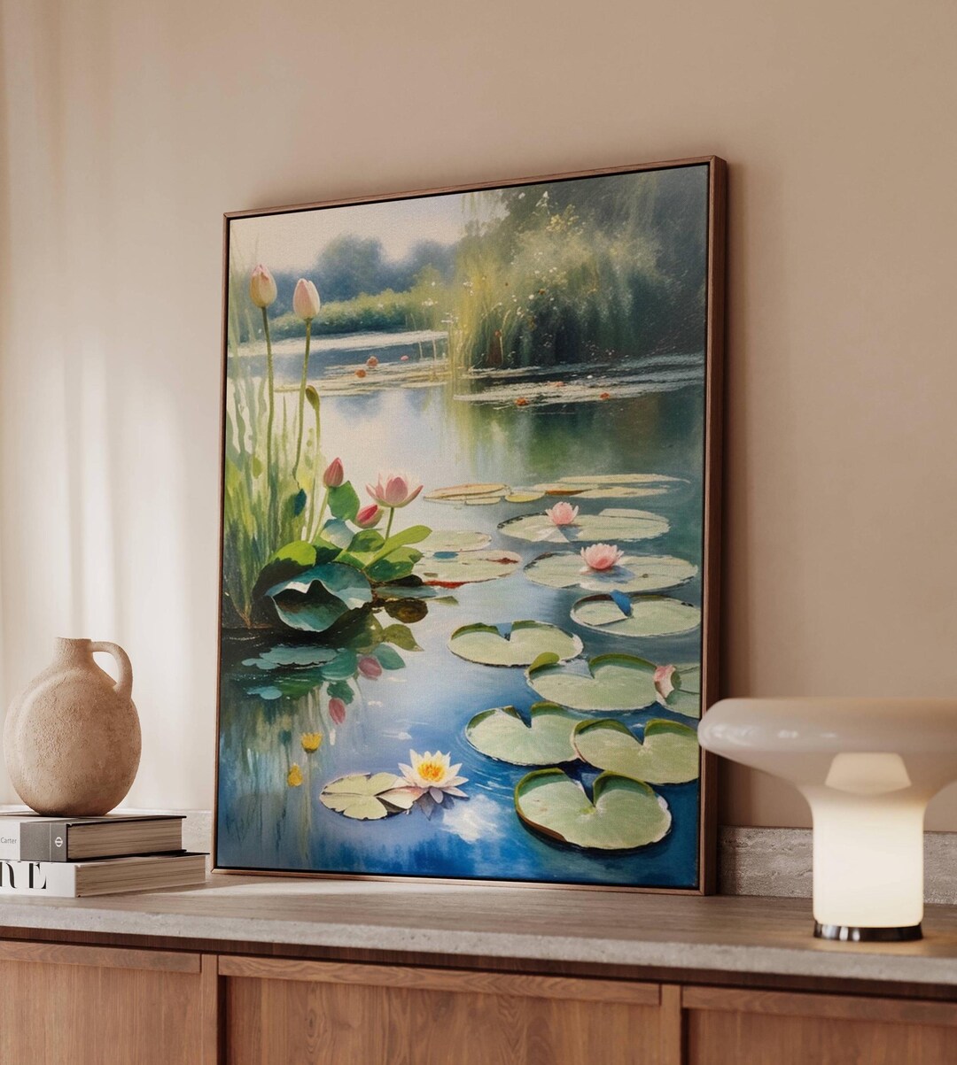 Pink Water Lily Pond Art Print, Monet Inspired Impressionist Floral ...