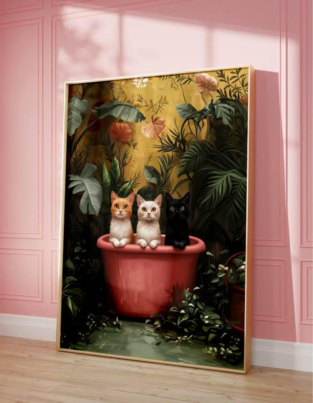 Funny Cat Animal Bathroom Wall Art, Cat Toilet Print, Printed Wall Art