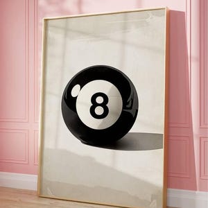 8 Ball Wall Art Print - Billiards Room Decor - Pool Table Art - Vintage Pool Ball Poster - Man Cave Art - Game Room Wall Decor Gift