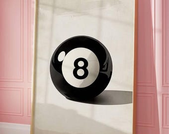8 Ball Wall Art Print - Billiards Room Decor - Pool Table Art - Vintage Pool Ball Poster - Man Cave Art - Game Room Wall Decor Gift
