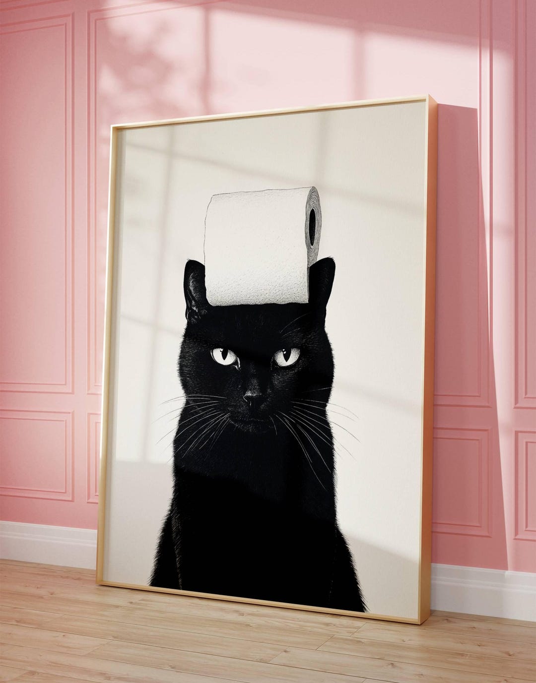 Funny Black Cat Bathroom Art Print - Quirky Toilet Paper Cat Wall Decor ...