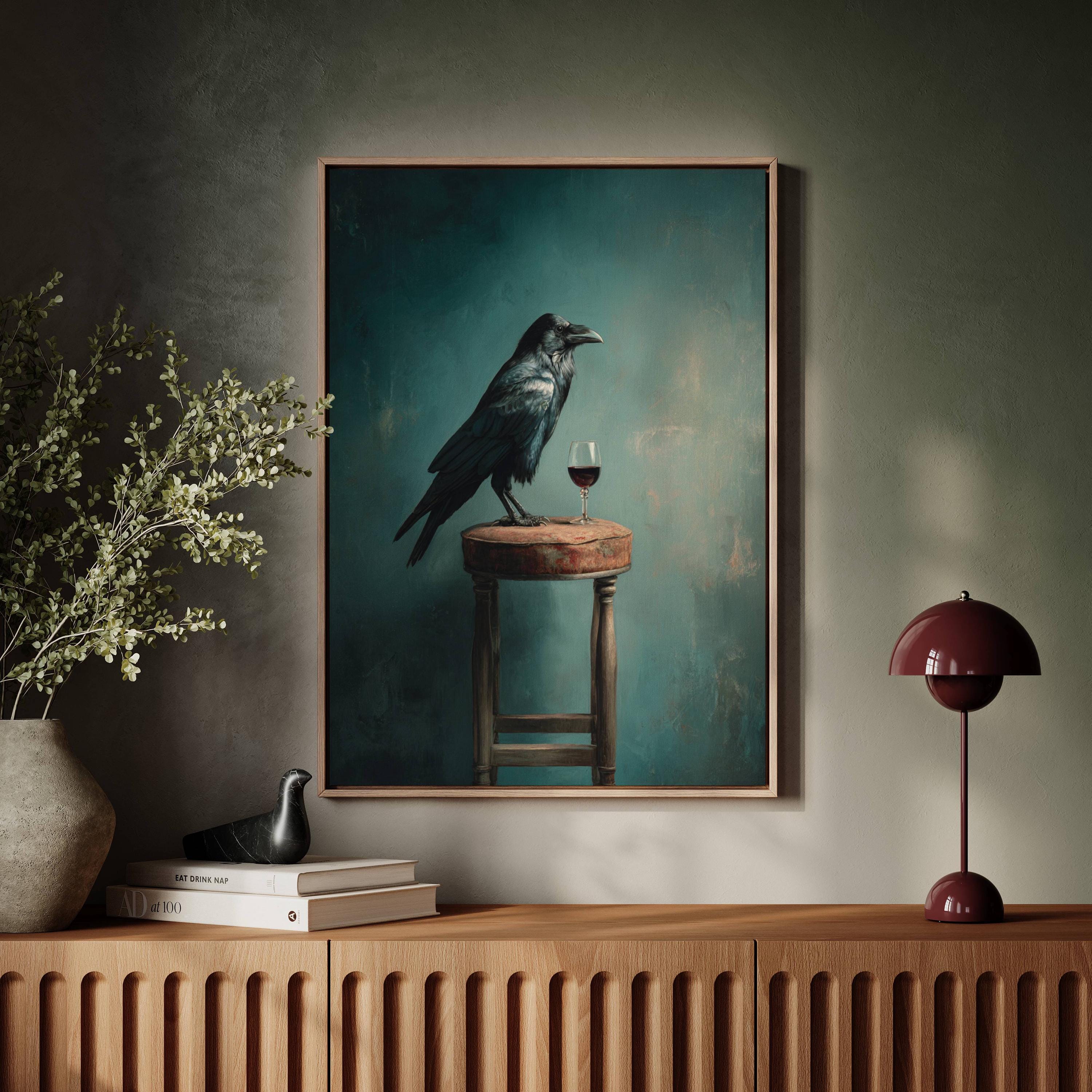 Surreal Crow Wall Art Raven Painting Moody Gothic Bird Decor Vintage ...