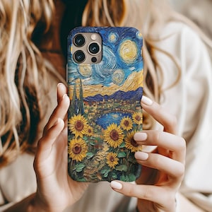 Van Gogh Sunflower Starry Night Phone Case - Impressionist Art iPhone Case - Vibrant Landscape Samsung Cover - Artistic Gift Idea