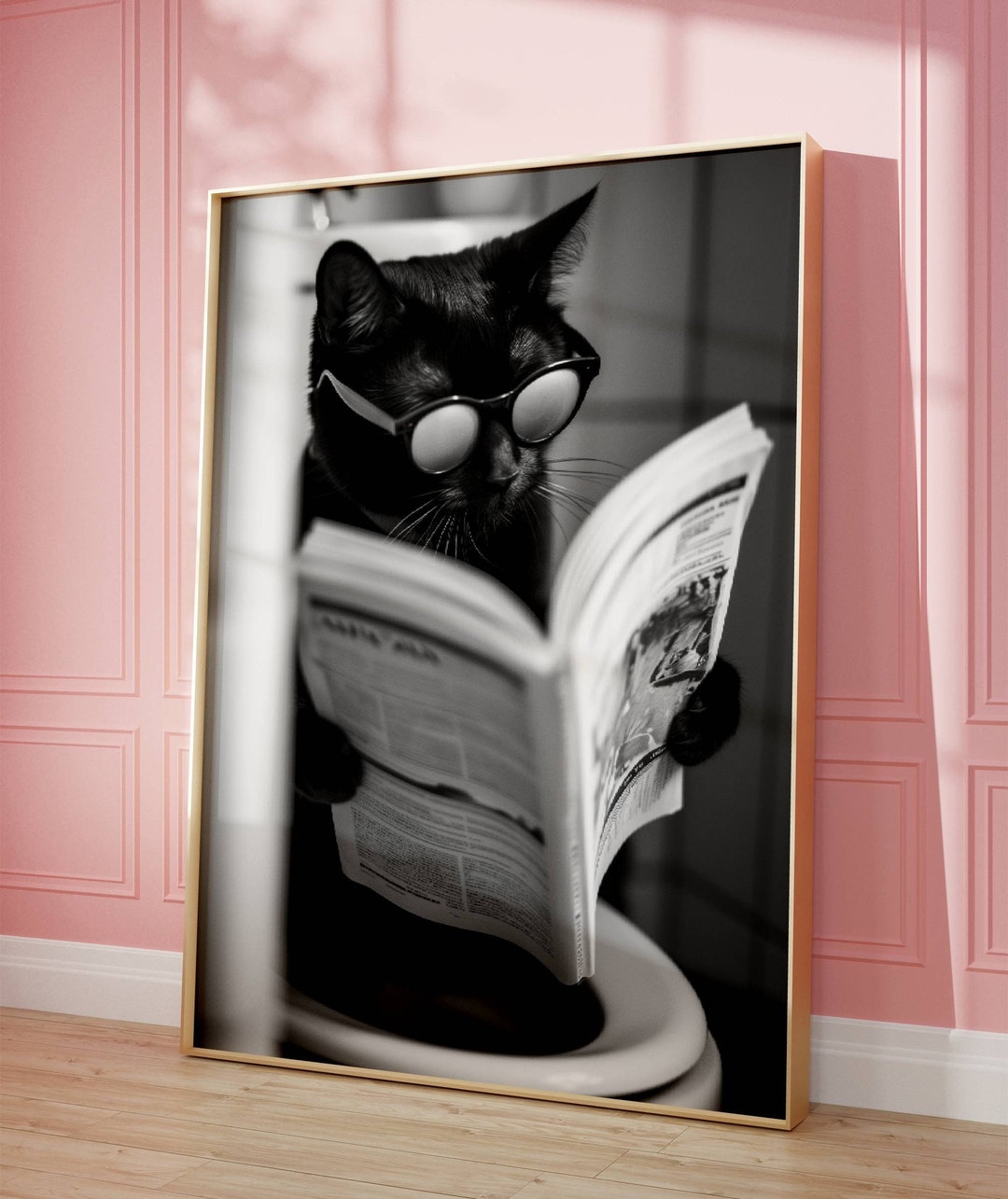 Funny Black Cat Bathroom Art Print - Cat on Toilet Reading Decor - Cat ...