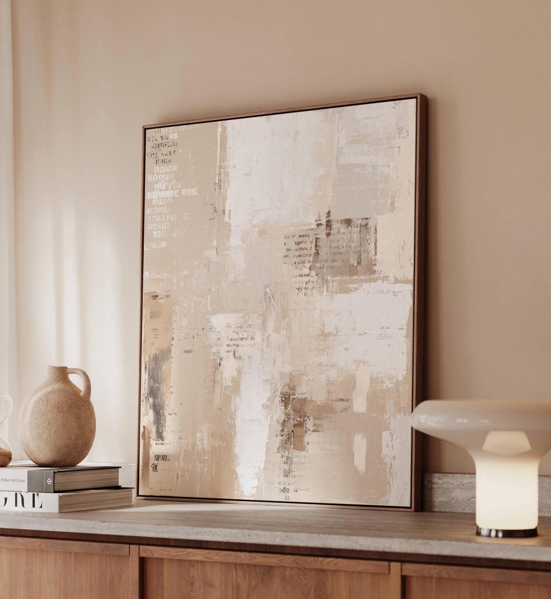 Neutral Minimalist Abstract Wall Art | Beige & White Canvas Print ...