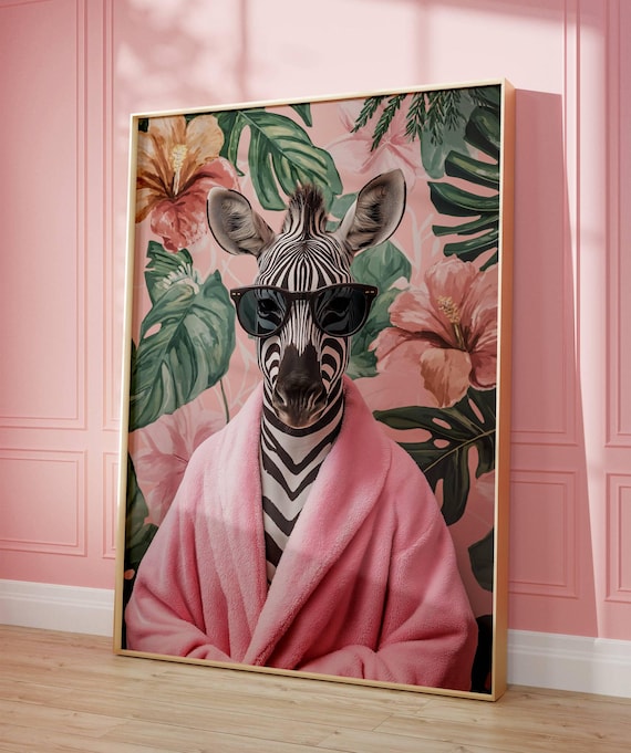 Cool Zebra Bathroom Wall Art - Funny Animal Print - Tropical Boho