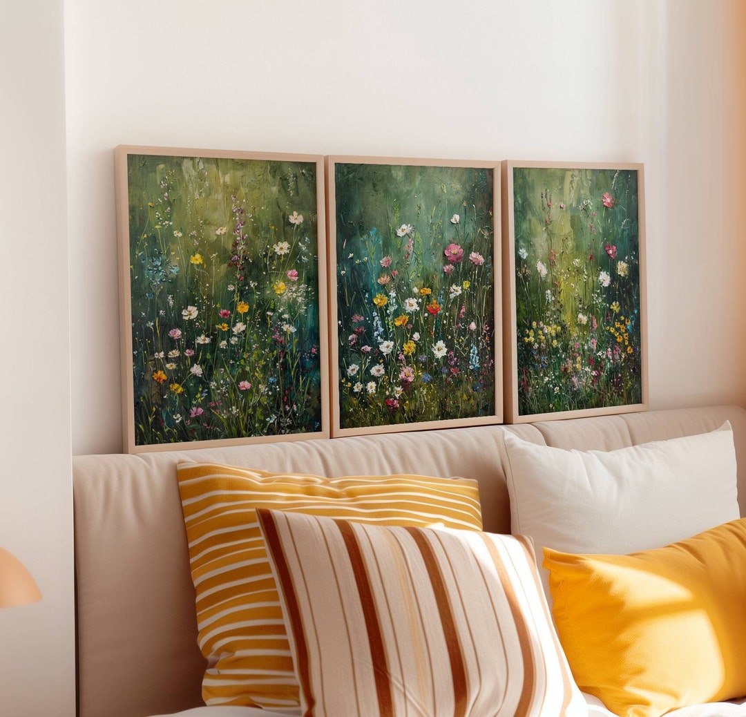 3 Piece Botanical Wall Art Set - Green Nature Triptych Prints - Modern ...