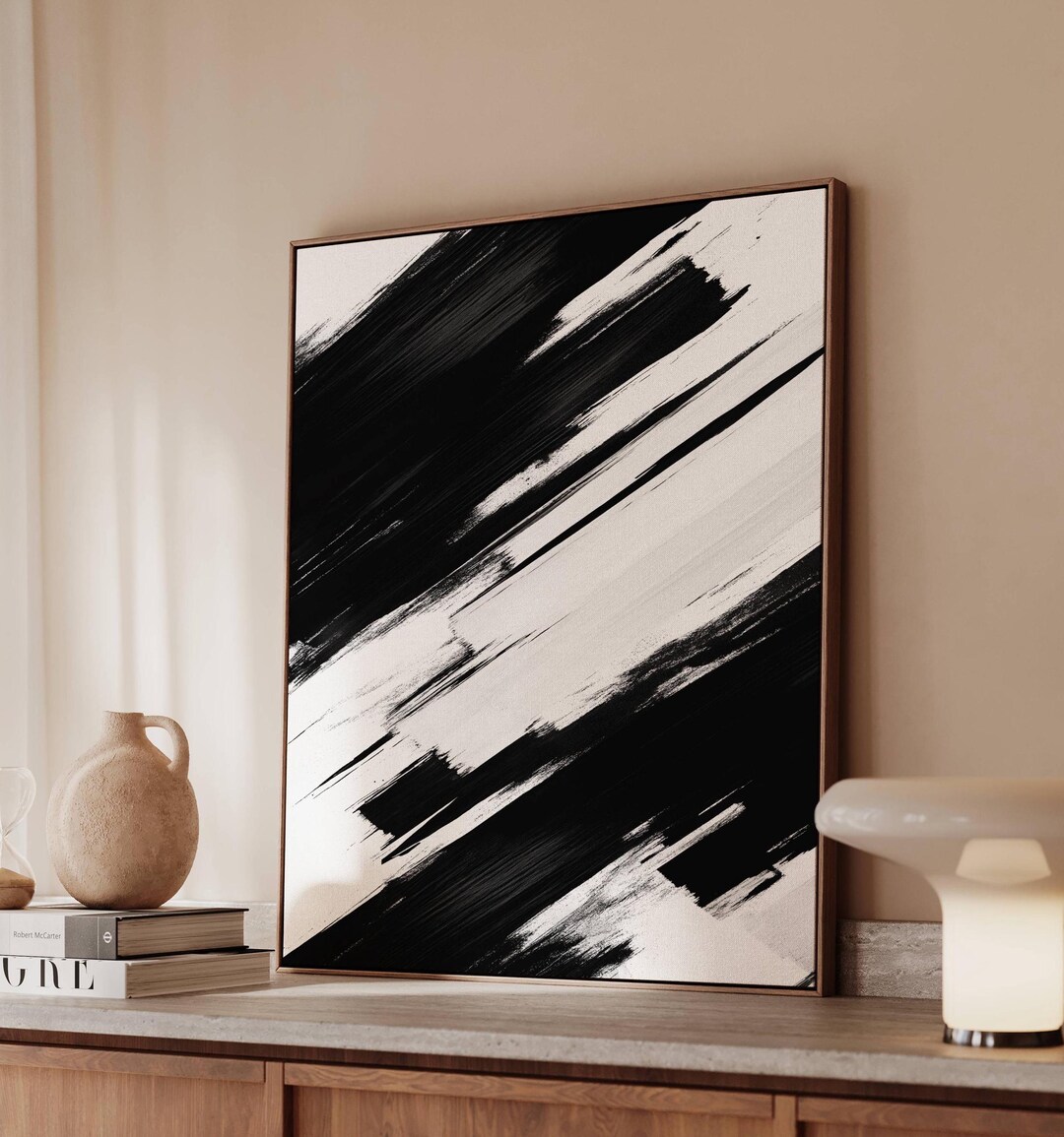 Black and White Abstract Canvas Print, Modern Minimalist Wall Art, Bold ...