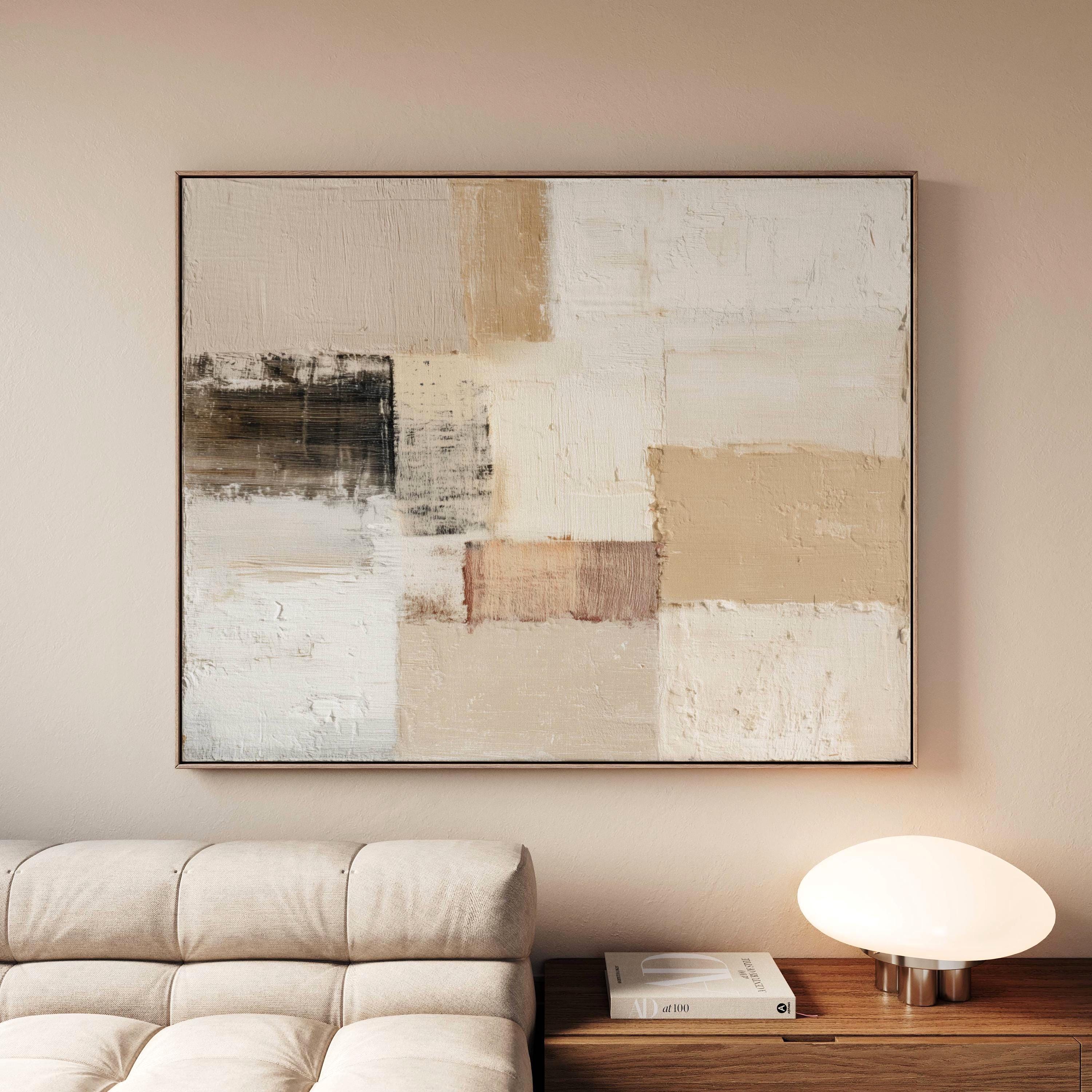 Minimalist Neutral Abstract Canvas Wall Art, Beige Cream Modern ...