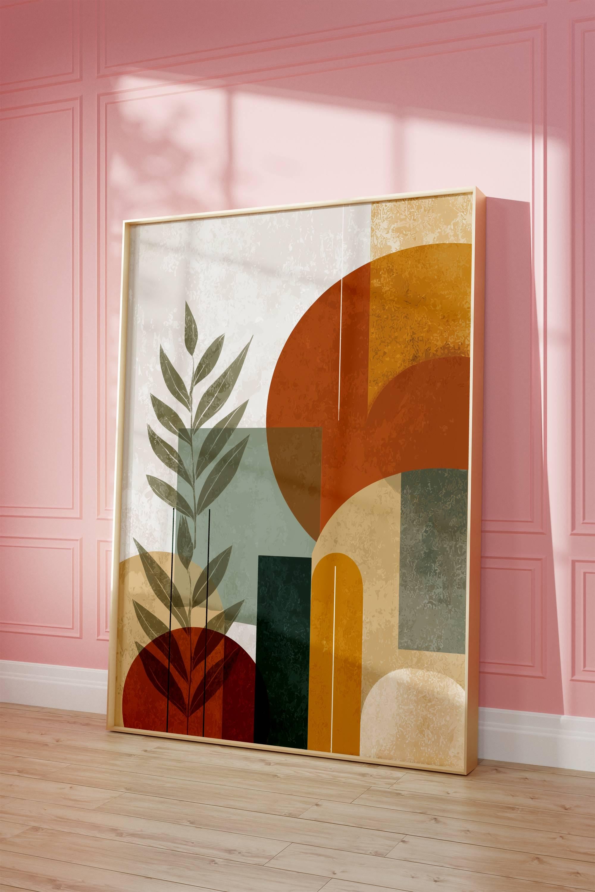 Minimalist Boho Abstract Wall Art Print Canvas, Botanical Line Leaf ...