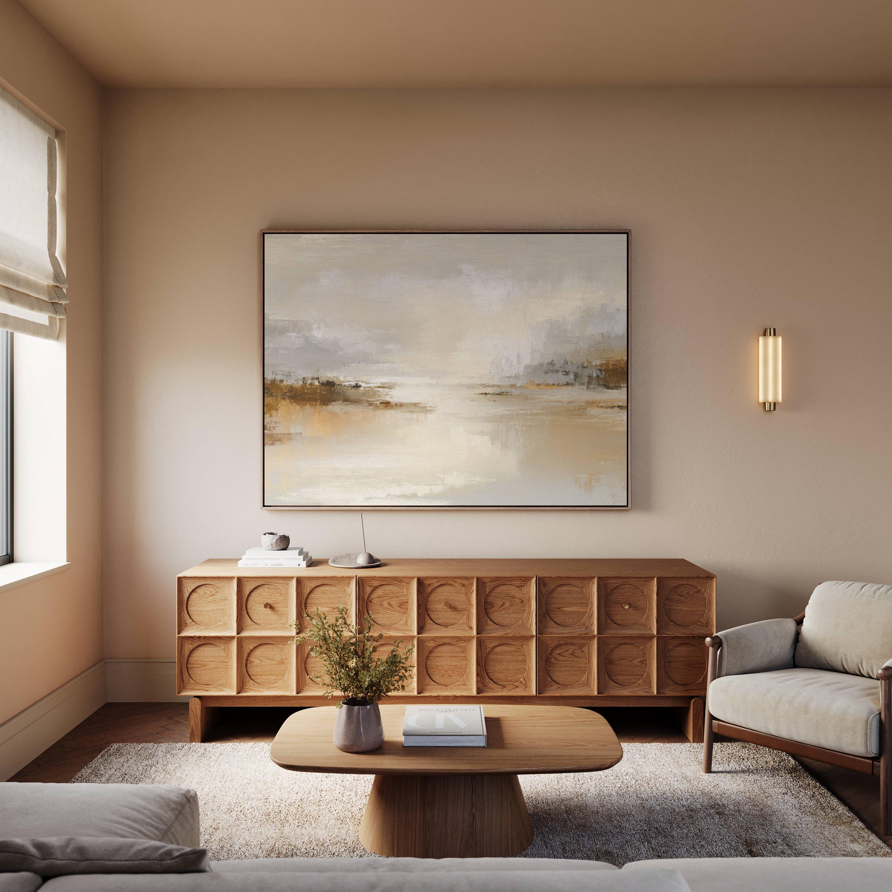 Neutral Abstract Landscape Canvas Wall Art Soft Beige Gray Painting ...