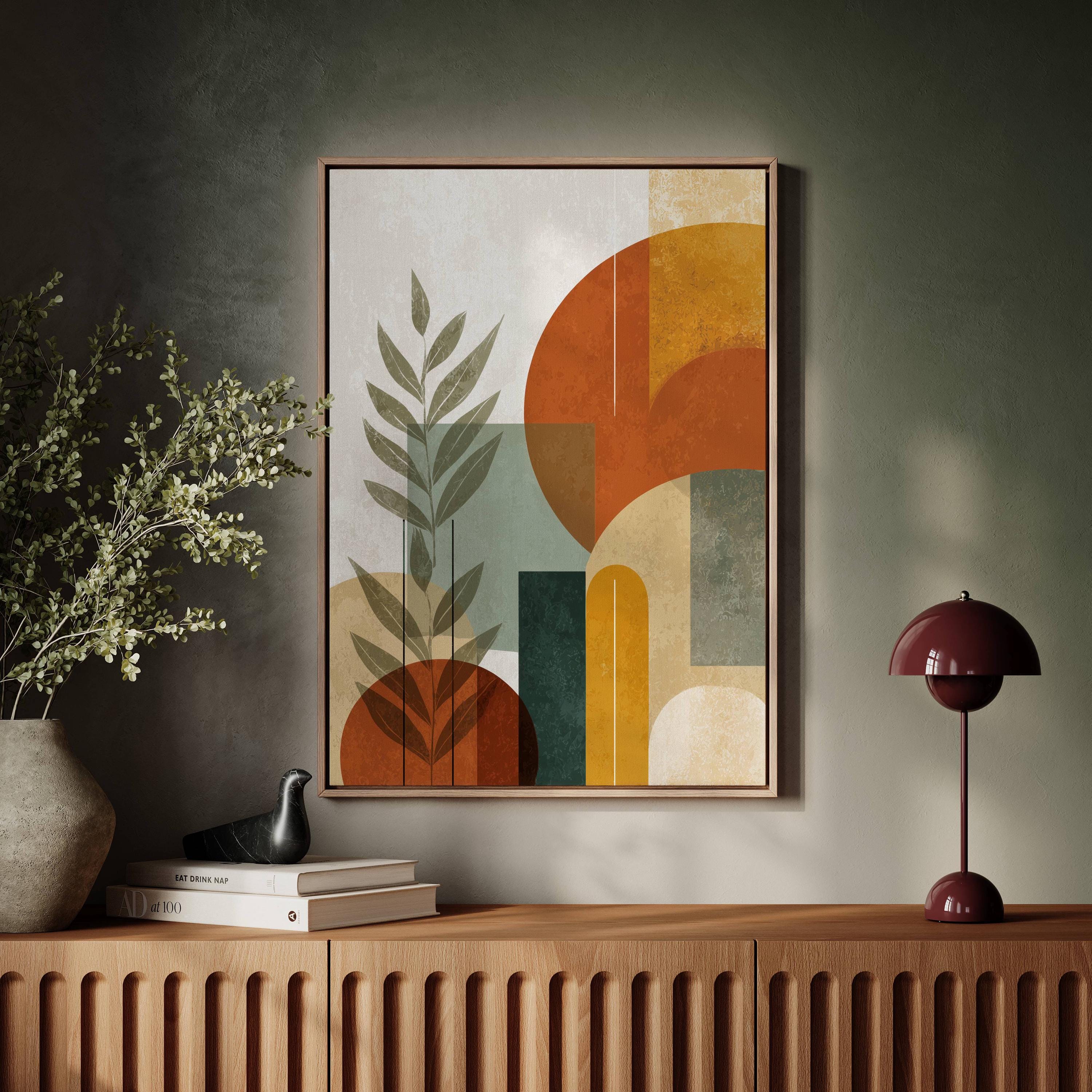 Minimalist Boho Abstract Wall Art Print Canvas, Botanical Line Leaf ...