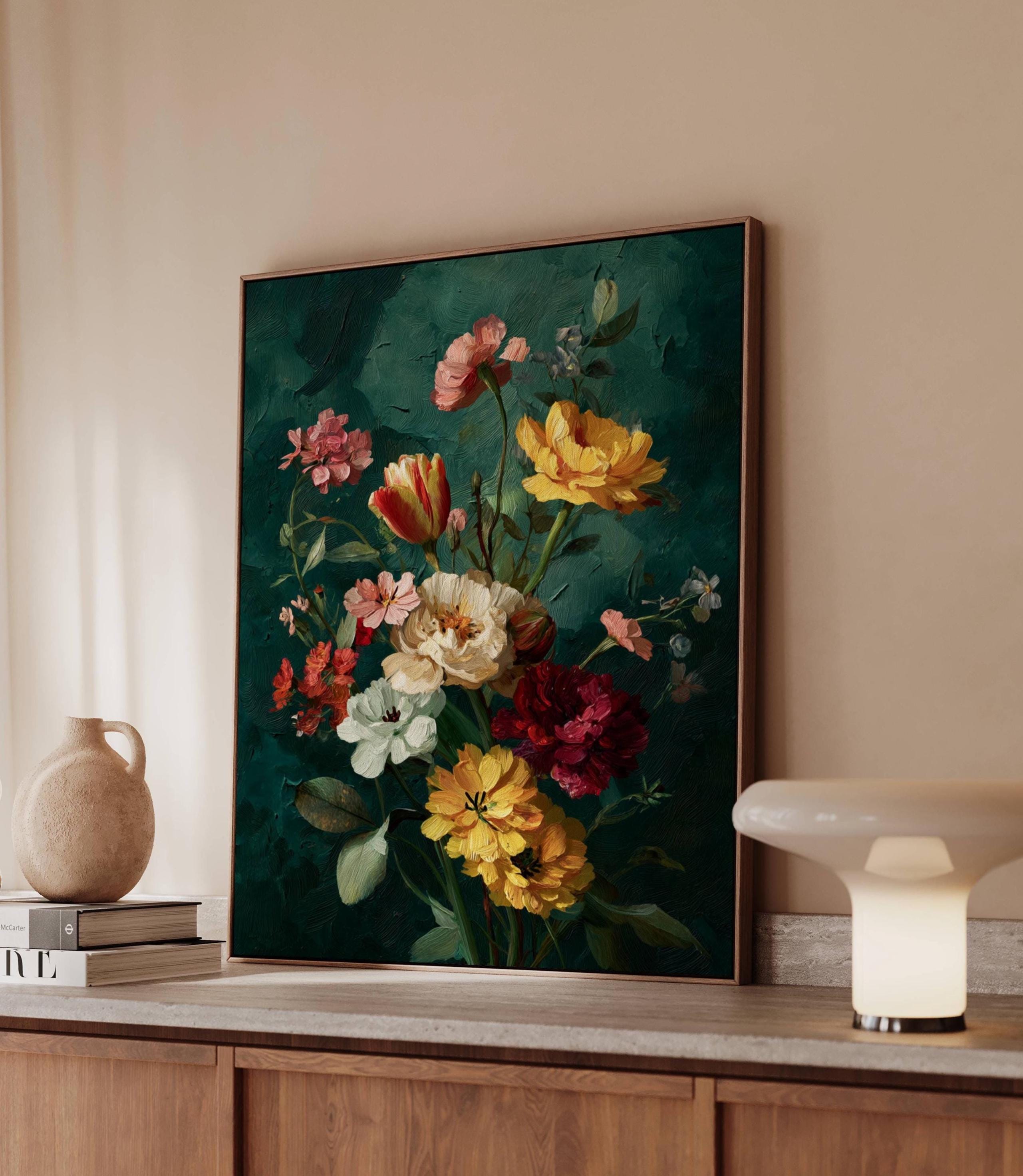 Moody Floral Wall Art Print | Dark Botanical Painting | Vintage