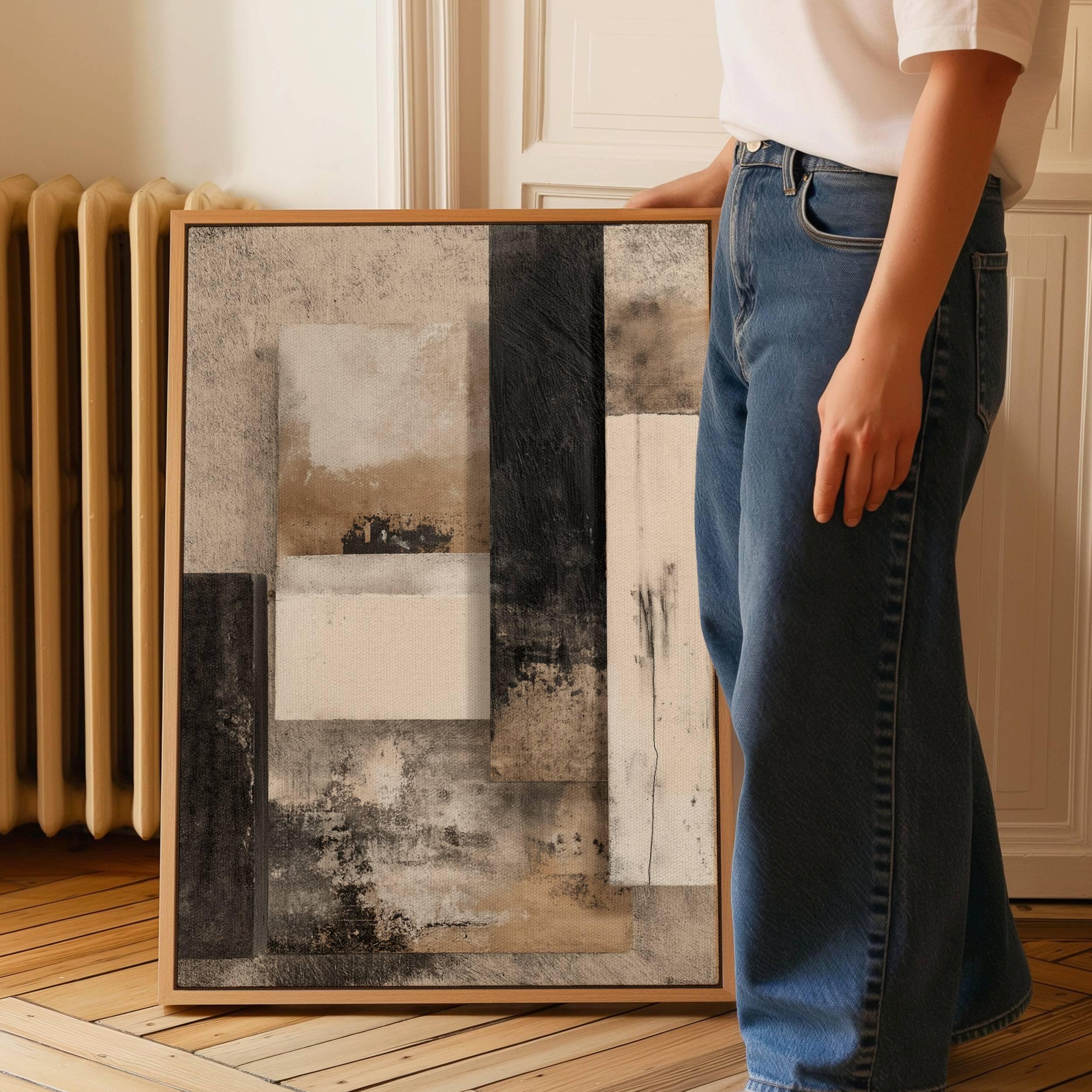 Neutral Abstract Canvas Wall Art Print | Modern Geometric Minimalist ...