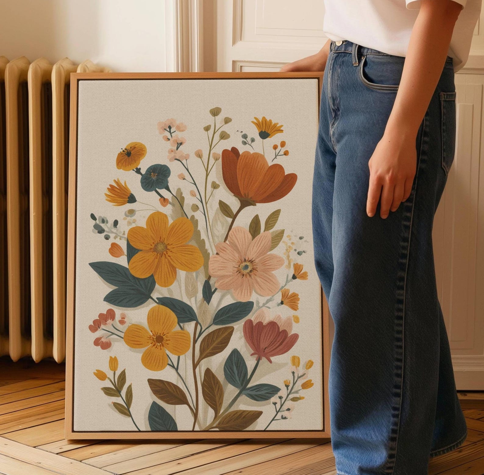 Boho Floral Wall Art Print, Modern Wildflower Poster in Earthy Tones ...