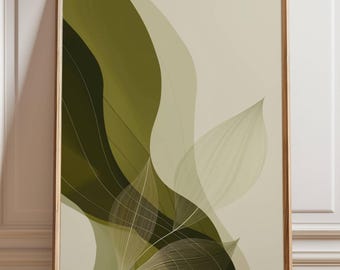 Olive Green Abstract Wall Art Print or Canvas, Organic Flowing Shapes, Earthy Minimal Modern Decor for Living Room Bedroom Poster of Canvas