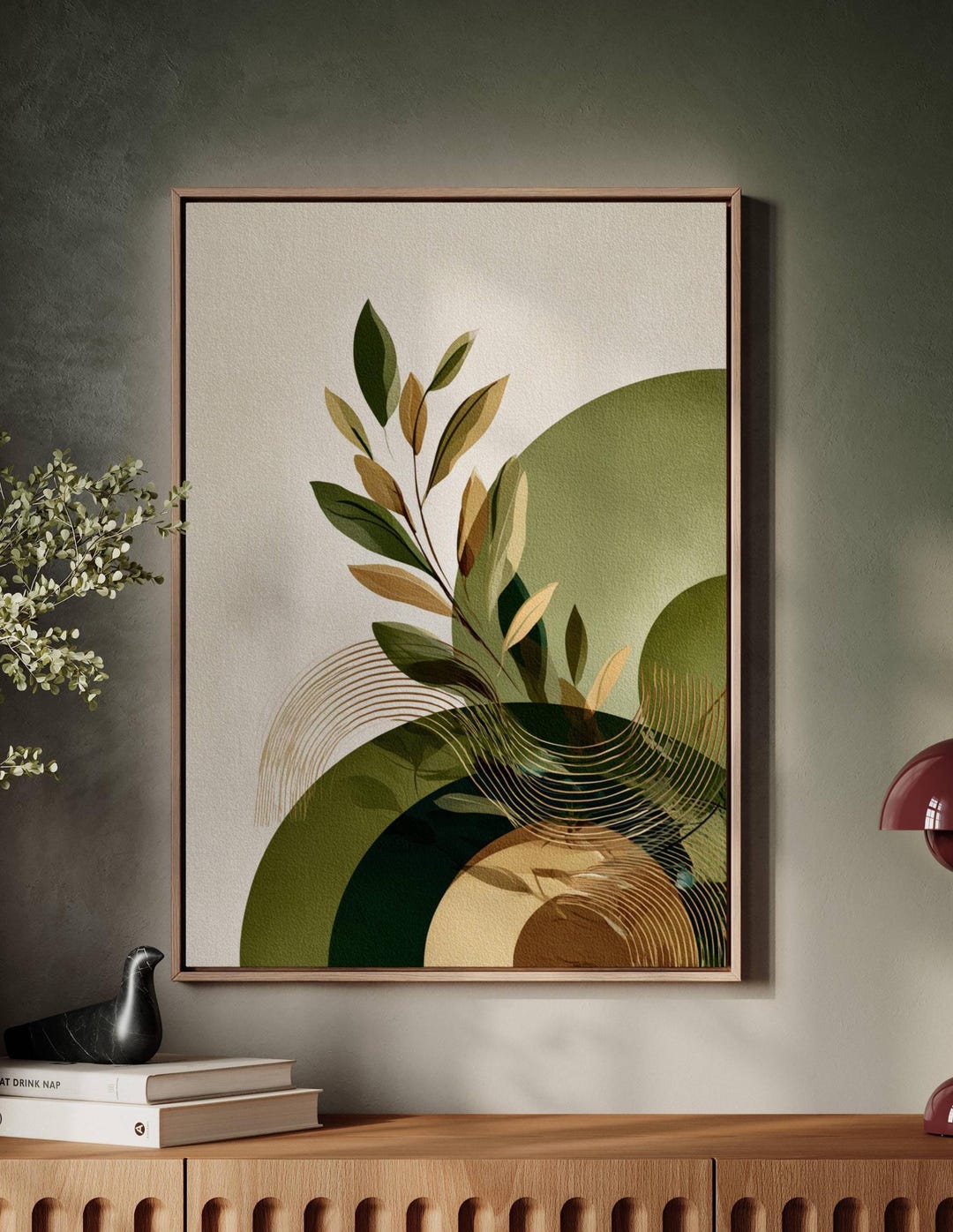 Abstract Green Gold Botanical Wall Art – Modern Minimalist Plant Print ...