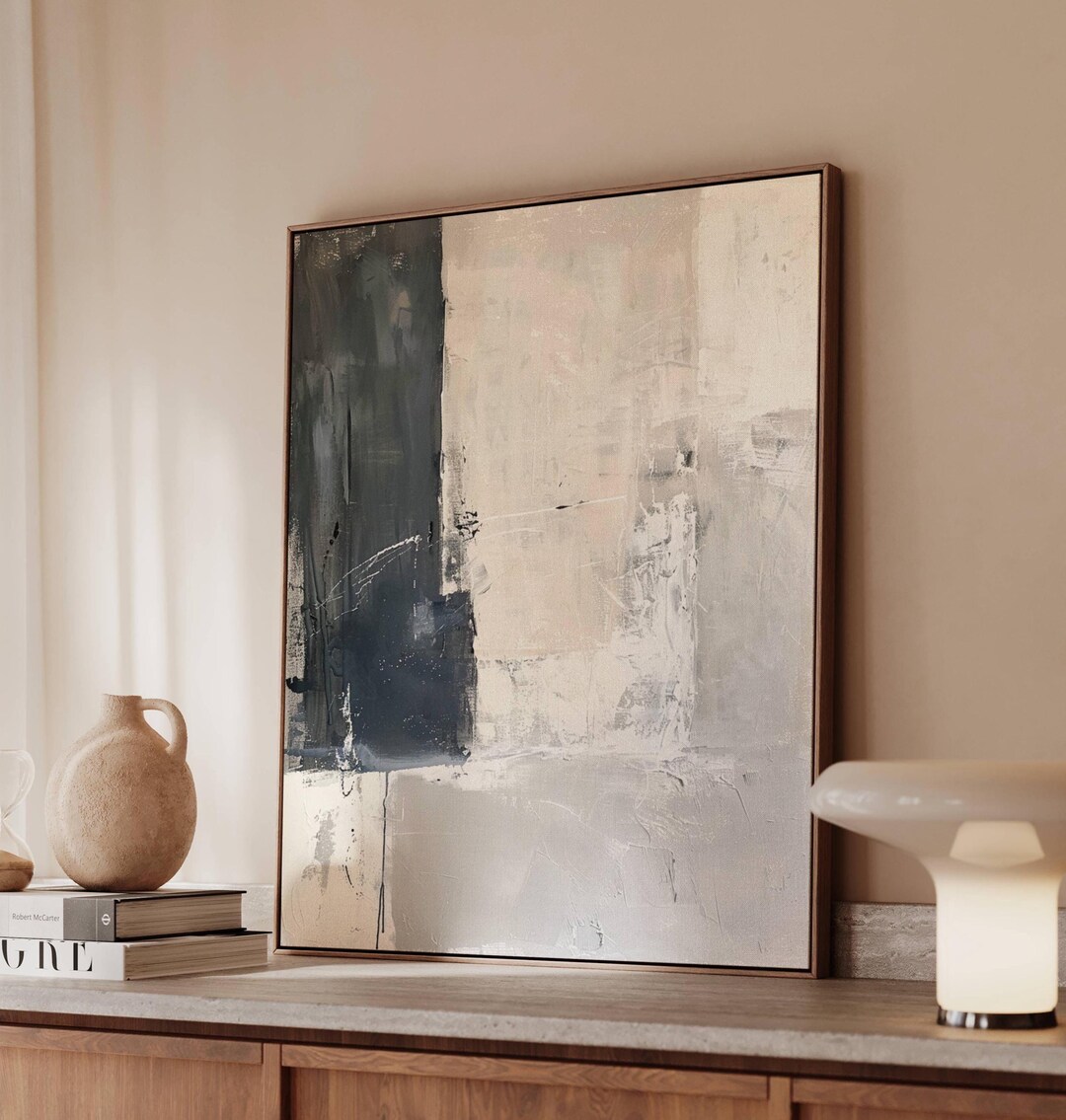 Modern Neutral Abstract Wall Art Black Beige Gray Printed Painting ...