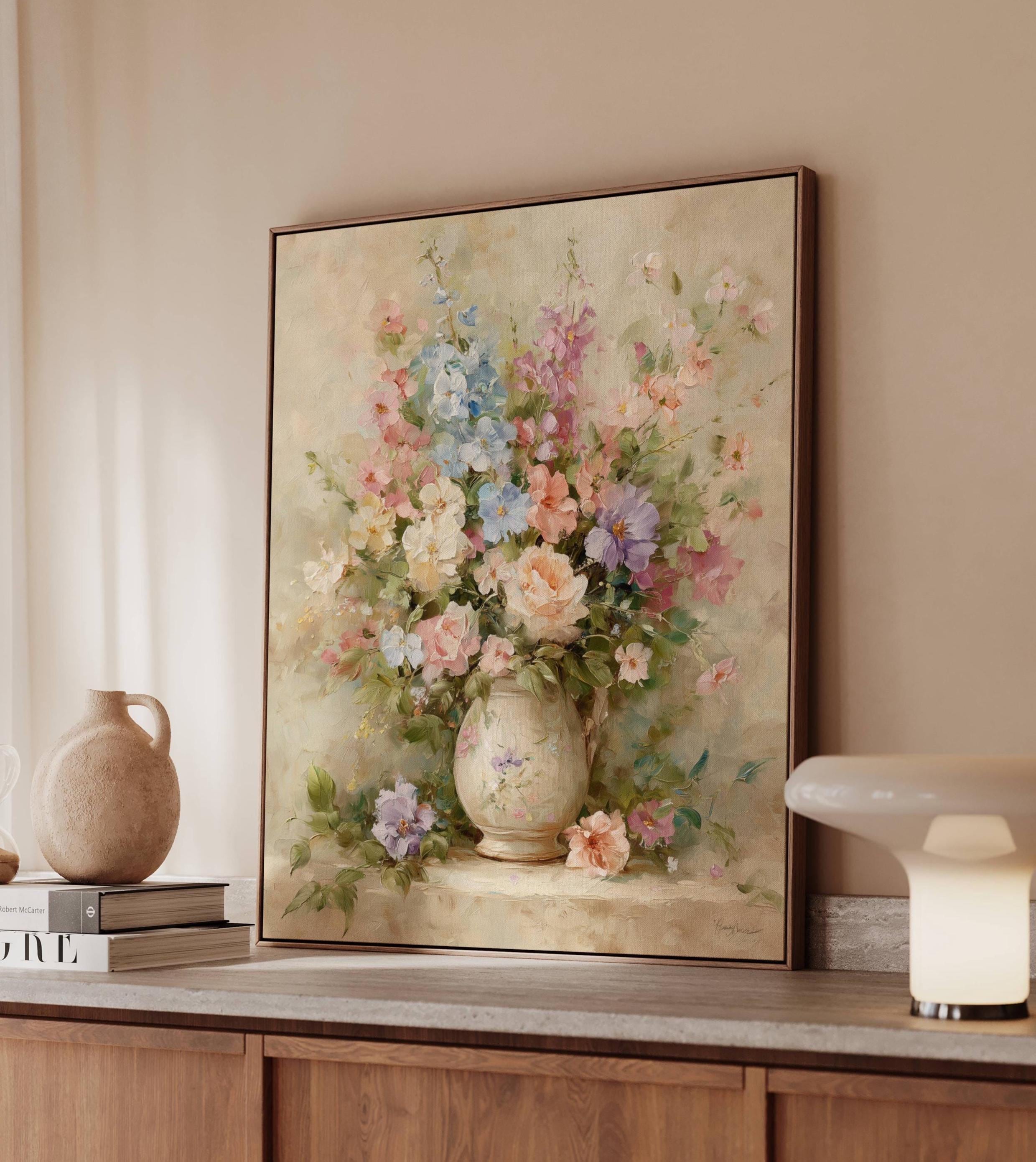 Romantic Wildflower Bouquet Wall Canvas Art – Vintage Floral Oil ...